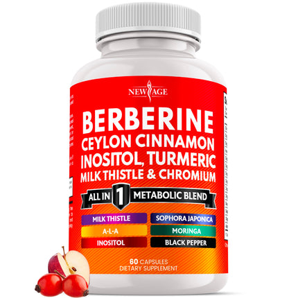 Berberine and Ceylon Cinnamon Supplement - Bitter Melon, Glucomannan, Gymnema Sylvestre, Chromium, Moringa, Milk Thistle, Turmeric, Inositol Pills - 60 Count