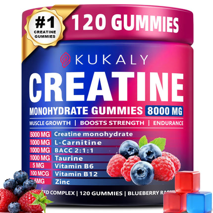 ZyterX Creatine Monohydrate Gummies for Men & Women, 8500MG Creatine Gummies Sugar Free Mixed Flavored with L-Taurine, BCAA 2:1, B12 B6 for Boost Strength, Focus & Endurance, Vegan, Non-GMO, 120pcs