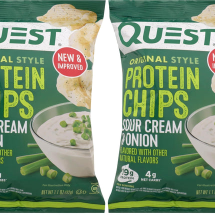 Quest Nutrition Protein Chips, Sour Cream & Onion, 21g Protein, 3g Net Carbs, 130 Cals, 1.1 oz Bag, 1 Count, High Protein, Low Carb, Gluten Free, Soy Free, Potato Free (Pack of 2)