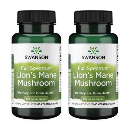 Swanson Lion's Mane Mushroom Brain Health Supplement for Professionals Seeking Mental Focus, Memory, and Clarity Support - 500 mg (60 Vegan Capsules, 4 Bottles, 4 Pack)