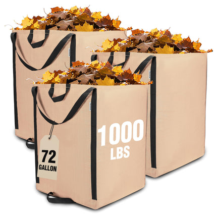 WORKPRO Heavy Duty 72-Gallon Reusable Yard Waste Bags, 3 Pack Self-standing Leaf and Lawn Bags with Reinforced Handles, Garden Waste Bags for Debris, Leaves, Grass, and Outdoor Recycling, Light Tan