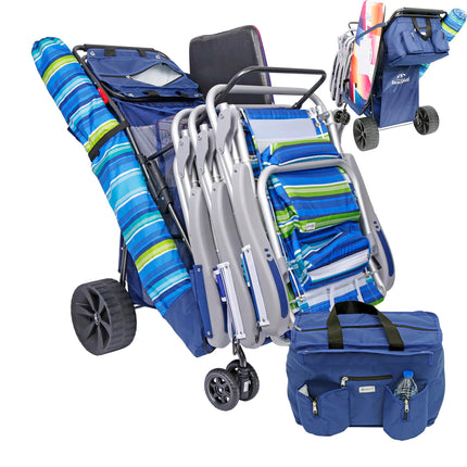 Ultimate Buggy Beach Cart with Big Wheels for Sand, Wide Wheel Wagon with Insulated Cooler Bag, Body Board and Umbrella Holder, 100 lbs Capacity