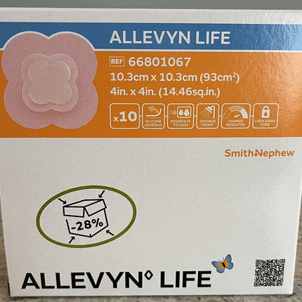 Smith+Nephew ALLEVYN Life Wound Dressing, 4" in X 4" in Box of 10