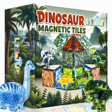 Little Pi Dinosaur Toys Magnetic Tiles, Building Blocks for Kids Ages 3+