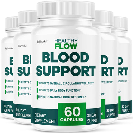(5 Pack) Healthy Flow Blood Support - HealthyFlow Support Supplement Capsules Daily Premium Advanced Formula Pills - Maximum Strength, Vitamins for Overall Health & Wellness, 300 Capsules for 5 Months