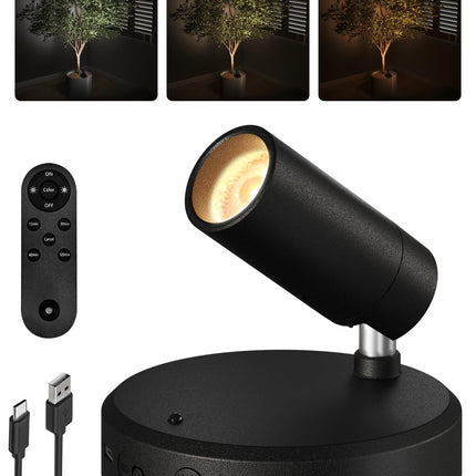 EZVALO Wireless LED Spotlights Indoor, 5500mAh Rechargeable Battery-Powered Plant Spotlights, Dimmable & Timer, 3-CCT Small Up Lights with Remote, Accent Uplighting for Artwork, Trees (Black)