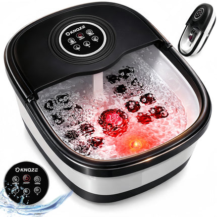 KNQZE Collapsible Foot Spa Bath with Heat & Remote Control, Bubble Massage, Temperature Control, Red Light (Black)