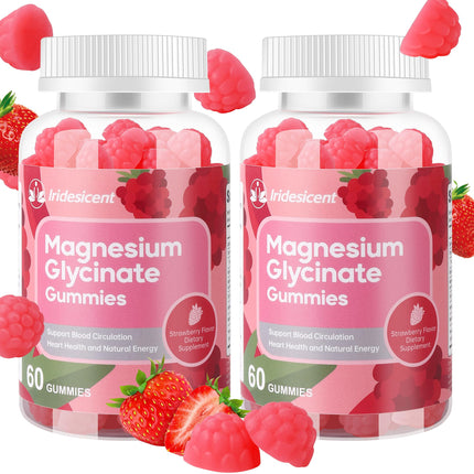 IRIDESICENT Magnesium Glycinate Gummies, Sugar Free Magnesium Supplement w/Ashwagandha, Zinc, Vegan Magnesium Glycinate Supplement for Adults - 120 Strawberry Gummies
