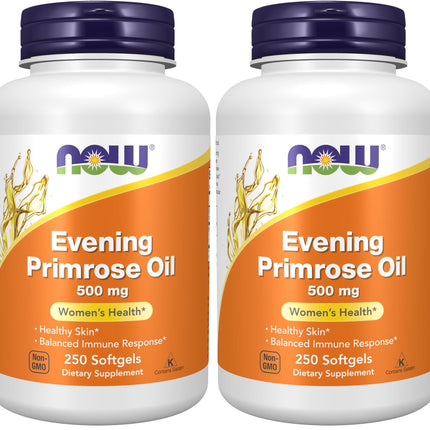 NOW Foods Supplements, Evening Primrose Oil 500 mg with Naturally Occurring GLA (Gamma-Linolenic Acid), 250 Softgels, (Pack of 2)
