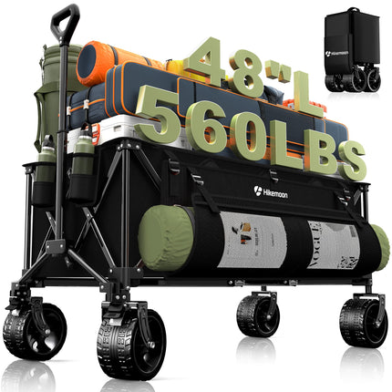 HIKEMOON 48'' Extra Large Collapsible Wagon with Big Wheels, 300L Black