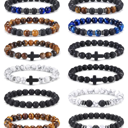 Jewdreamer 12PCS Beaded Bracelets for Men 8MM
