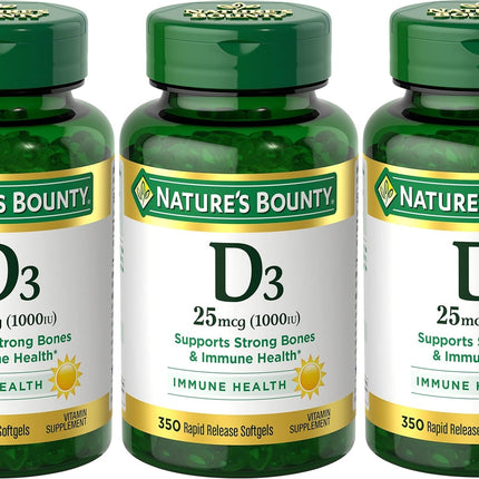 Nature's Bounty Bounty D-1000 IU Dietary Supplement Rapid Release Liquid Softgels 350 ea (Pack of 3)