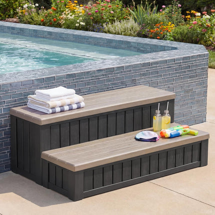 36.6” Hot Tub Steps with Storage, 780 lbs Load Capacity Heavy Duty Outdoor Spa Steps with No-Screw Snap Assembly, Non-Slip Universal Hot Tub Stairs for Spa, Pool, Patio, RV, Porch & Indoor Use, Coffee