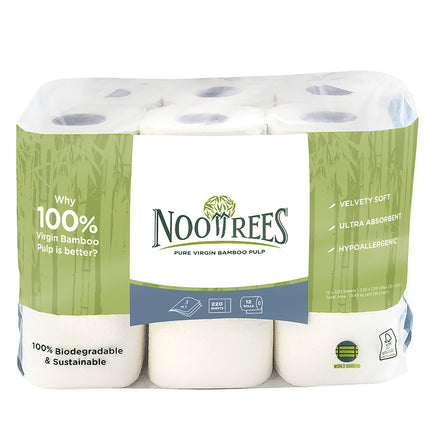 NooTrees Bamboo Toilet Paper, Eco Friendly, Tree-Free, Biodegradable, Septic Safe, Chemical-Free, FSC Certified Bathroom Tissue, 3-ply Toilet Paper, 220 Sheets, 12 Rolls, Pack of 1