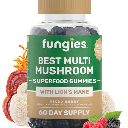 Fungies Multi Mushroom Gummies for Men & Women - Mushroom Supplement Includes Lion’s Mane, Cordyceps, Reishi, Chaga, Shiitake, Maitake & Turkey Tail - Gelatin-Free, Gluten-Free & Vegan Gummy Vitamins