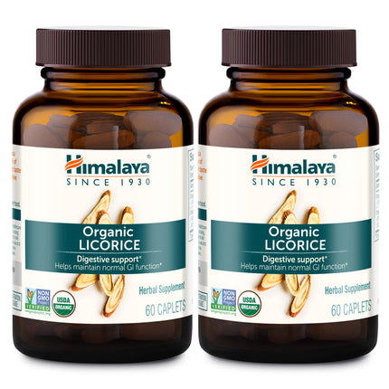 Himalaya Organic Licorice, 120 Day Supply - Digestive Health Supplement for Upset Stomach, Occasional Bloating and Heartburn - USDA Organic, Vegan, Non-GMO, Non-DGL, Gluten Free, 60 Caplets, 2 Pack