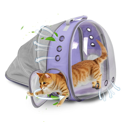 Pet Carrier Backpack Expandable for Cats and Small Dogs, Breathable Anti-Collapse Design, Airline Approved Travel Backpack for Hiking and Outdoor Use (Back Expandable-Purple)