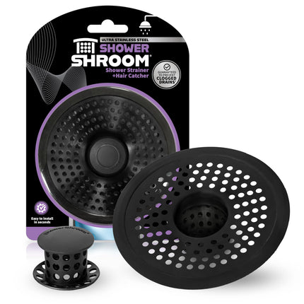 ShowerShroom Ultra Matte Black Hair Catcher, Stainless Steel Drain Protector, Fits All Shower Drains