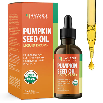 Pumpkin Seed Oil - USDA Organic - Cold Pressed for Hair, Prostate, and Hormone Support - 2 Month Supply - Liquid Drops for Men and Women - Vegan, Non-GMO, and Gluten Free - Unflavored, 1 Fl Oz