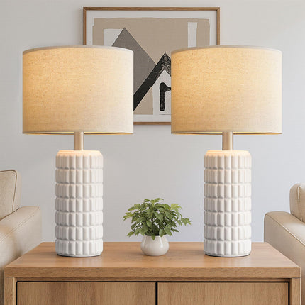 Seealle 23" Modern Ceramic Table Lamps Set of 2 - Table Lamps for Living Room, Farmhouse Bedside Night Stands Lamp for Bedroom, White Nightstand Lamps Set of 2, Desk Lamp for End Table Home Decor