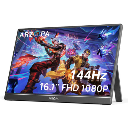 ARZOPA 16.1'' 144Hz Portable Gaming Monitor, 106% sRGB 1080P FHD Kickstand Portable Monitor with HDR, Ultra Slim, Eye Care, External Second Screen for Laptop, PC, PS5, Mac, Xbox-Z1FC