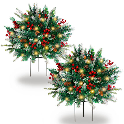 Lighted Christmas Urn Filler, 2 Pack 24 Inch Warm White LED Planter Decor