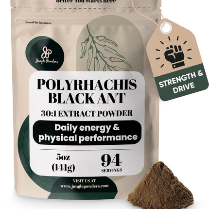 Jungle Powders Black Ant Extract Powder 30:1, 5 Ounces, 94 Servings | Pure Polyrhachis Black Ant Supplement, Changbai Mountain Ant Traditional Mens Health Support for Drive, Contains 5% Maltodextrin