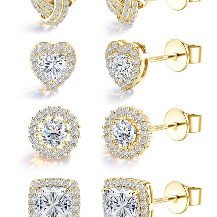 Sterling Silver 14K Gold Plated Celtic Heart Stud Earrings Set for Women