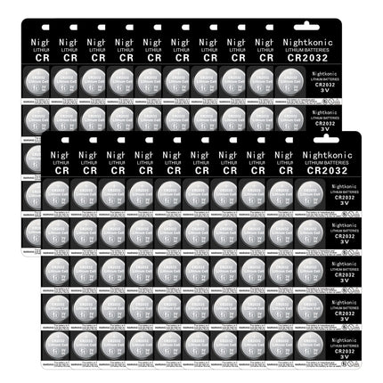 Nightkonic 100 pcs Pack - CR2032 Battery 3 Volt Lithium Coin Cell 2032 Batteries
