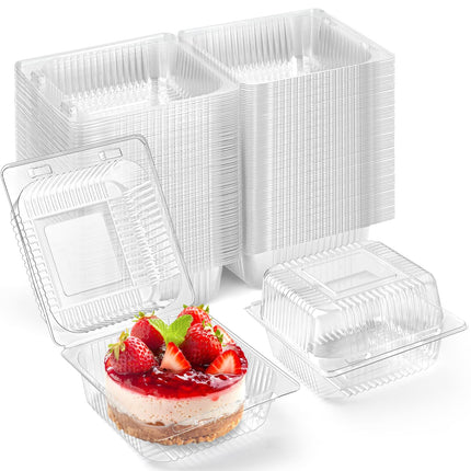 Zezzxu Disposable Square Slice Cake Containers with Hinged Lids, 200 Pack