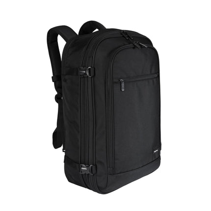 Amazon Basics Travel Backpack, Carry-On with Laptop Compartment, 40L Capacity, Expandable for 10% Extra Space, Convertible Backpack & Shoulder Bag, Multiple Pockets, 15.8"W x 21.5"H x 8.3"D, Black