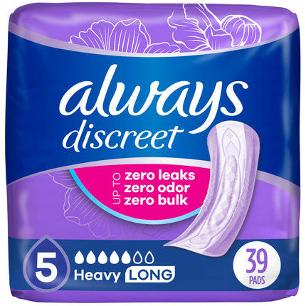 Always Discreet Incontinence Pads, 39 Count Pack of 3, Maximum | Long Length | Purple | For Women