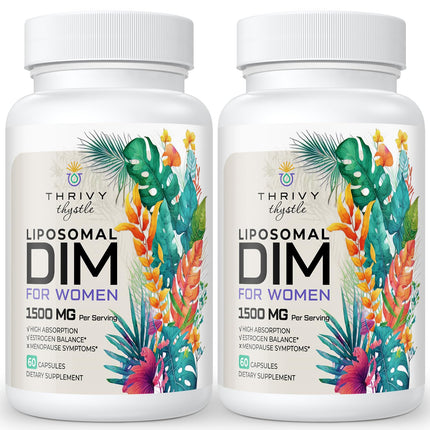 ThrivyThystle Liposomal DIM 400 mg - Hormone Balance, Estrogen Support for Women, DIM Supplement with Vitamin E, Evening Primrose, Black Cohosh, Omega-3 Fatty Acids (120 Capsules)