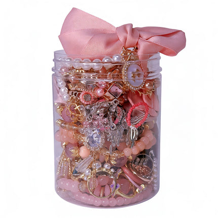 Mystery Jewelry Jar for Women, Pink Jewelry Gift Set(Elegant and lovely Boho Mixed Punk Everyday Necklaces,Earrings, Rings,Bracelets/Bangles),Valentines Day Gifts,Unique Alternative Fashion Romantic Present for Her(Pink - 25-30 pcs)