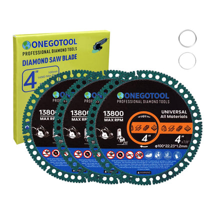 ONEGOTOOL 4 inch Indestructible Cutting Discs for Angle Grinder 7/8" Blades Cut Off Wheels Tool Diamond Metal rebar Porcelain Tile Granite Marble Smooth Cutter (3pcs)