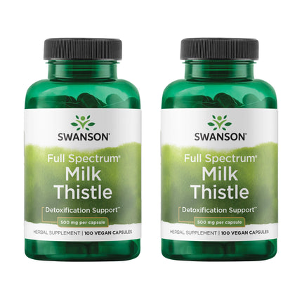Swanson Full Spectrum Milk Thistle Liver Health Supplement for Adults Seeking Natural Detoxification and Antioxidant Support - 500 mg (100 Vegan Capsules, 2 Pack)