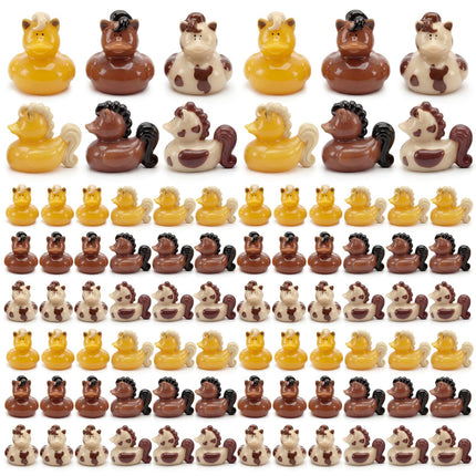 Memorywuu 72 Pcs Mini Horse Duck Bulk Tiny Bucking Bronco Duck Figurine Resin Pool Float Bath Decor Gift for Horse Racing Festival Basket Stuffers Table Party Decorations