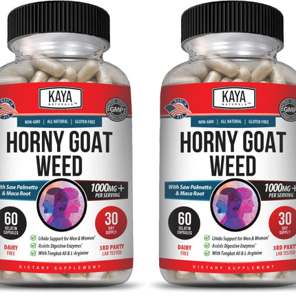 Kaya Naturals Horny Goat Weed Extract with Maca - Complex with Saw Palmetto Ginseng, Arginine Vitamin Supplement - Horny Goat Weed - 60 Count (Pack of 2)