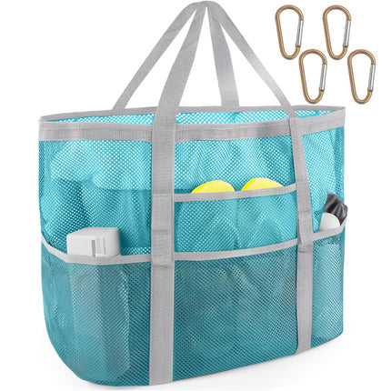 SRISE Mesh Beach Bag - Large Beach Tote Bag for Family Beach Bag for Toys & Vacation Essentials (Sky Blue)