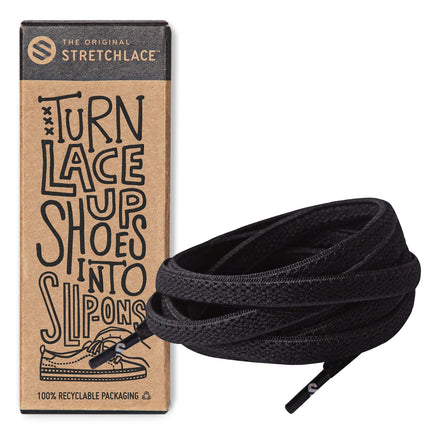 THE ORIGINAL STRETCHLACE - Flat Elastic Shoelaces, Stretch Shoe Laces for Adult Sneakers, Stylish Shoe Laces for Elderly, Kids, and People with Special Needs, Black, 63in