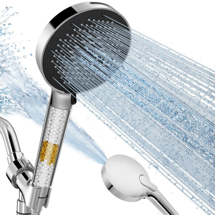 SR SUN RISE NSF Certified Filtered Shower Head with Handheld for Hard Water to Remove Chlorine High Pressure 9-Spray Setting (with Power Wash) Anti-Clog Nozzles (1 Filter, Chrome Silver)