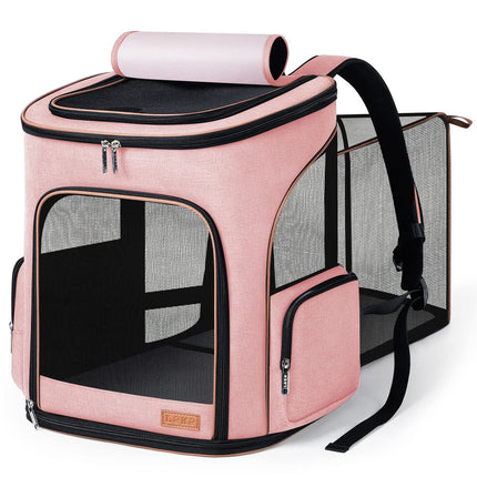 Lekereise Pet Carrier Backpack Expandable Cat Backpack Carrier for Small Dogs Large Cats Puppies, Dog Backpack Carrier for Hiking Travel Outdoor Hold Pets Up to 20 25 Lbs, Pink