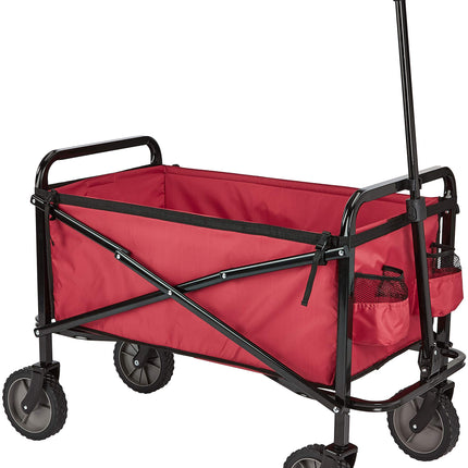 Amazon Basics Collapsible Heavy Duty Utility Wagon for Outdoor Sports, Camping, Garden, and Pets, Portable with Handle, 265 pounds Weight Capacity, 27.6 x 40.9 x 20 inches, Red