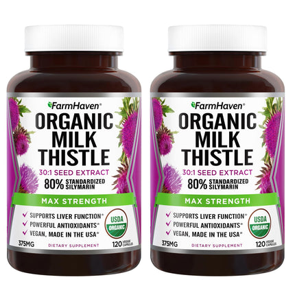 FarmHaven USDA Organic Milk Thistle Capsules | 30X Concentrated Seed Extract & 80% Silymarin Standardized - Supports Liver Function and Overall Health | Non-GMO | 240 Vegan Capsules