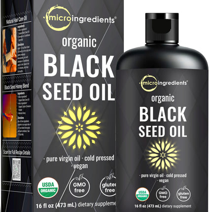 Micro Ingredients Black Seed Oil Organic Cold Pressed, 16 fl oz | Rich in Thymoquinone & Omega 3 6 9 | Unrefined from Nigella Sativa Seeds | Immune, Hair & Skin Support* | Non-GMO - 3 Months Supply
