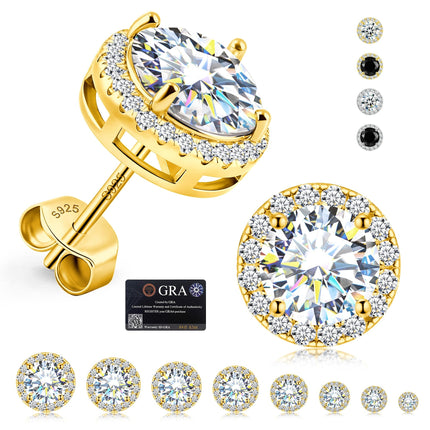 Delzzad Moissanite Earrings for Men, Solid S925 Sterling Silver and 18K Golden Plated Halo Stud Earrings for Women Valentine's Day Mother's Day - D Color VVS1 Hypoallergenic Dainty Moissanite Jewelry for Sensitive Ear, 6.5mm(1ct*2)