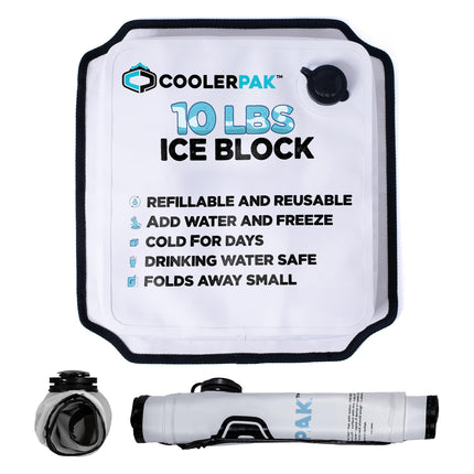 CoolerPak 10lb Refillable Reusable Ice Pack – Hook & Loop Fastener - Cold for Days – Non-Toxic, Leakproof, Suitable for Potable Drinking Water & Cold Plunge – Built Tough, Roll Up for Easy Storage