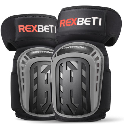 REXBETI Knee Pads for Work, Construction Knee Pads for Men, Heavy Duty Comfortable Anti-slip Foam Gel for Gardening Flooring and Cleaning, Strong Stretchable Straps, Gray