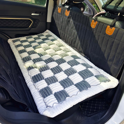 AEEISHOMEREFORM Backseat Pet Bed Mat, Truck Plaid Dog Bed for Car Back Seat, Deluxe Dog Seat Covers, Non-Slip Travel Pet Mat, Fit for Backseat Extenders and Trucks SUVs (Bluegrey&White, 24.8x54 inch)