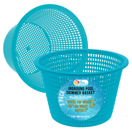 U.S. Pool Supply Swimming Pool Teal Blue Plastic Skimmer Replacement Basket (Set of 2) - Skimmer Basket for Inground Pool, Skim Filter Remove Leaves Debris - 8" Top, 5.5" Bottom, 5" Deep, Not Weighted